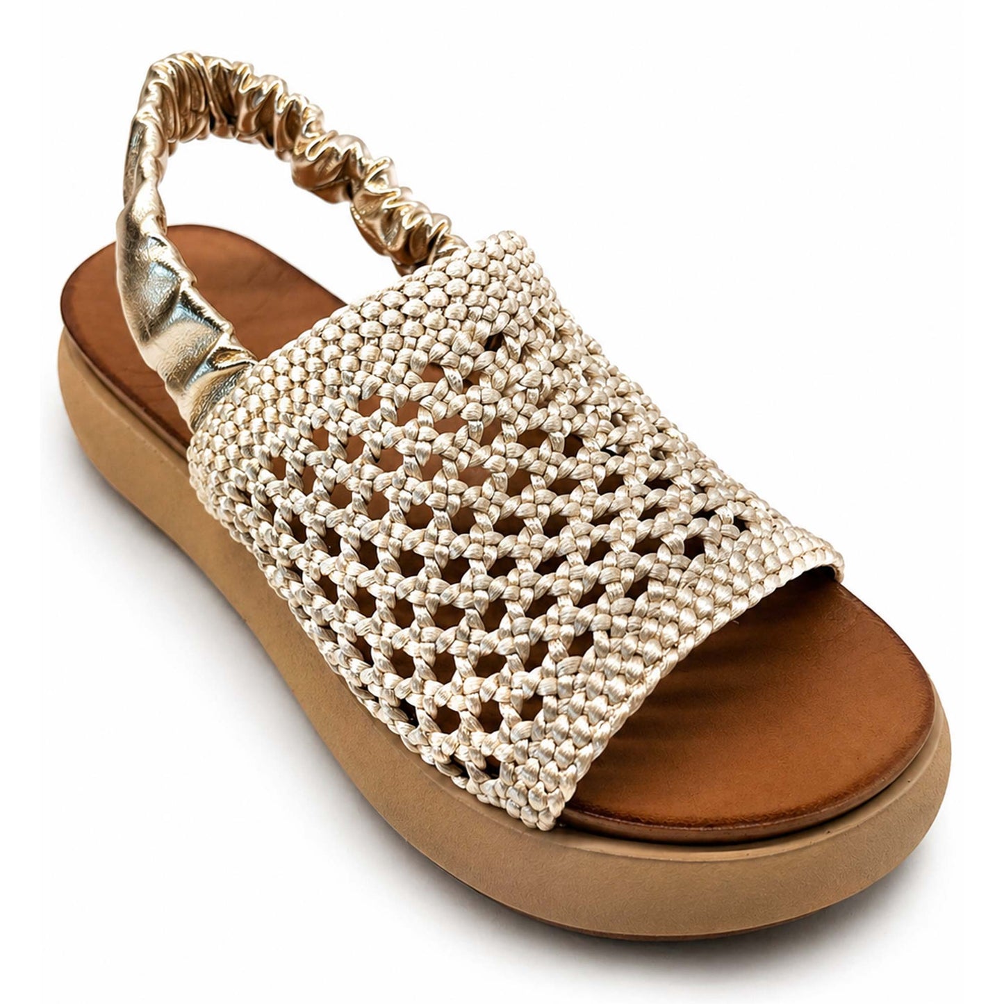 Sandali INUOVO Donna Platform Zeppa A96076 | Tessuto Platino