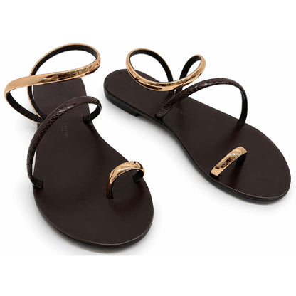 Sandali flat Nicolas Lainas 63T in Pelle marrone/rame | Tacco Basso Comodo