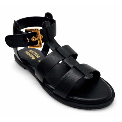 Sandali Bottega Fermana S2BI tacco flat donna | Pelle Nera