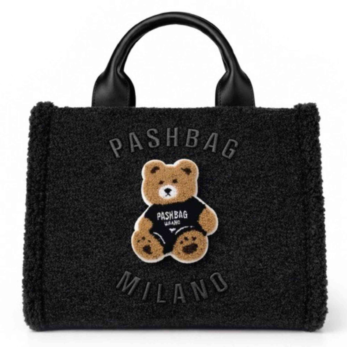 Borsa a mano PashBag Marge 20165 con orsetto in teddy Nera | Autunno Inverno