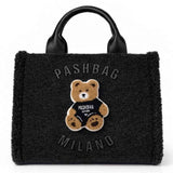 Borsa a mano PashBag Marge 20165 con orsetto in teddy Nera | Autunno Inverno