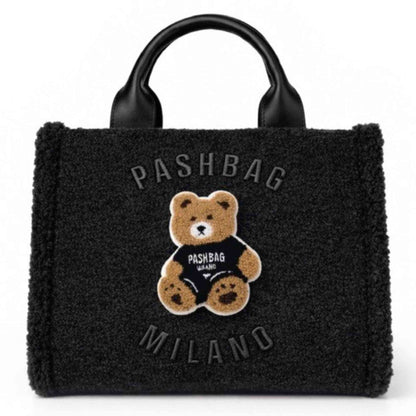 Borsa a mano PashBag Marge 20165 con orsetto in teddy Nera | Autunno Inverno