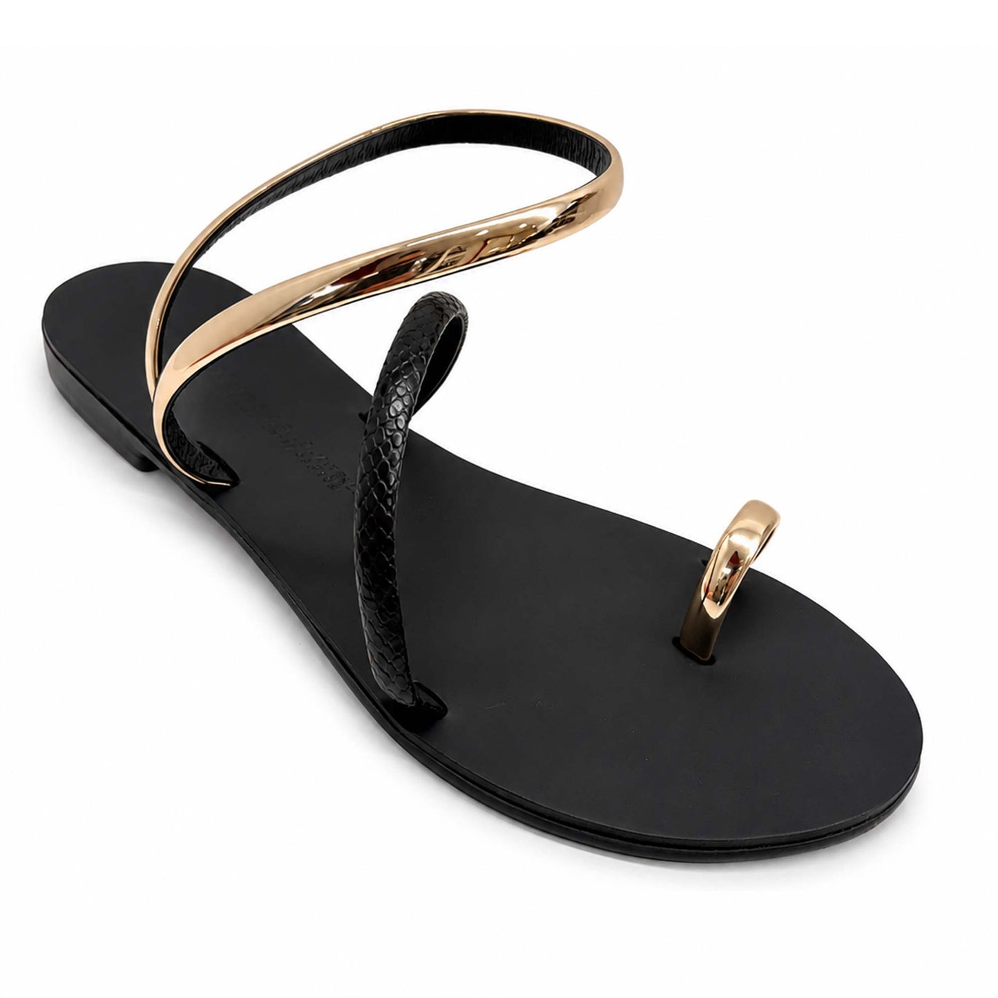Sandali flat Nicolas Lainas 63T in Pelle nero/oro | Tacco Basso Comodo