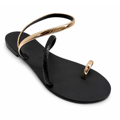 Sandali flat Nicolas Lainas 63T in Pelle nero/oro | Tacco Basso Comodo