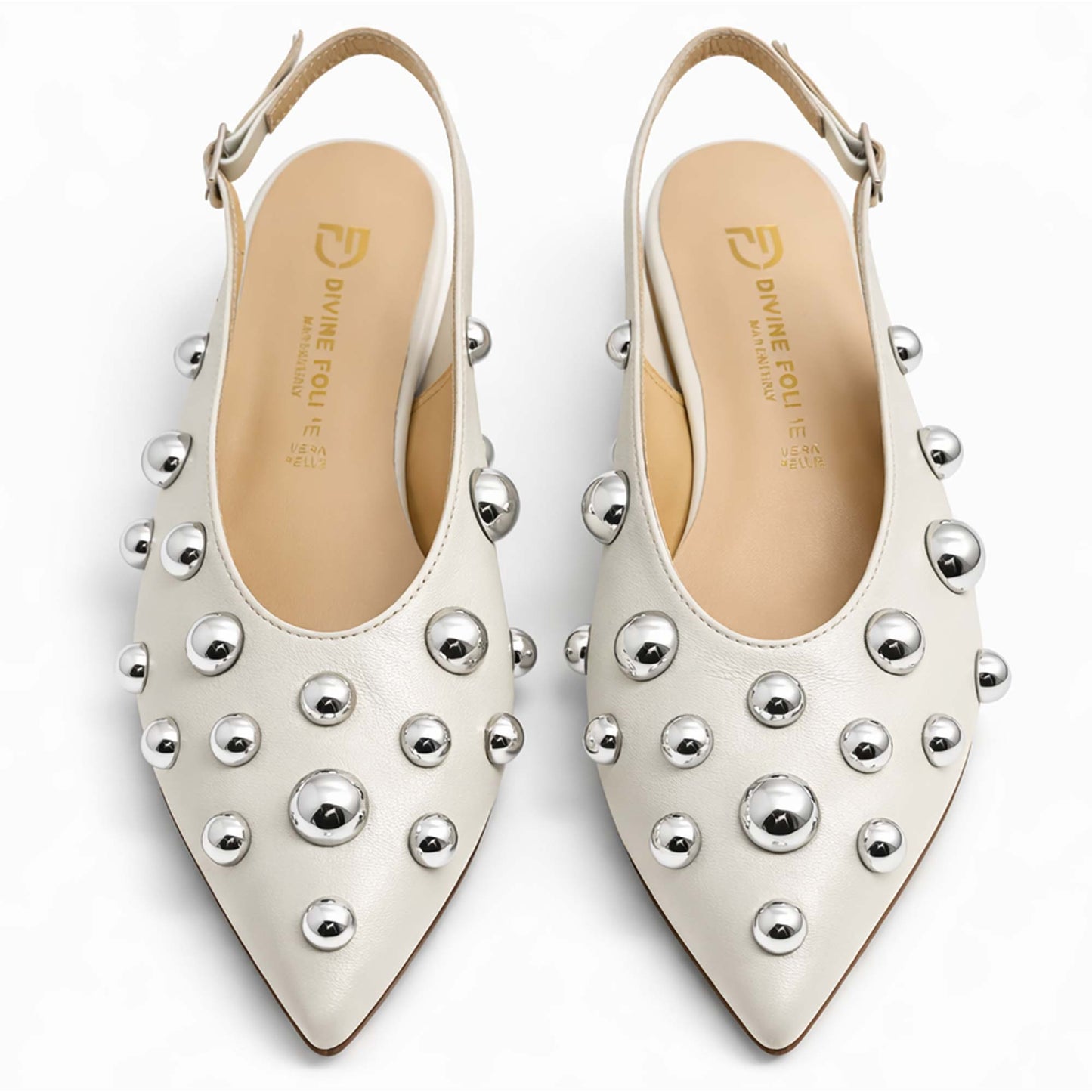 Ballerine Divine Follie "Delia" 2381/PEB4 Donna Pelle Borchiata Bianco | Comoda e di Tendenza