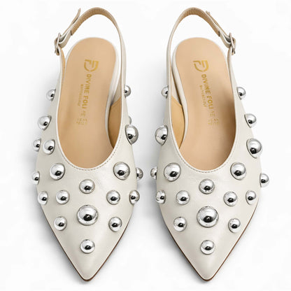 Ballerine Divine Follie "Delia" 2381/PEB4 Donna Pelle Borchiata Bianco | Comoda e di Tendenza