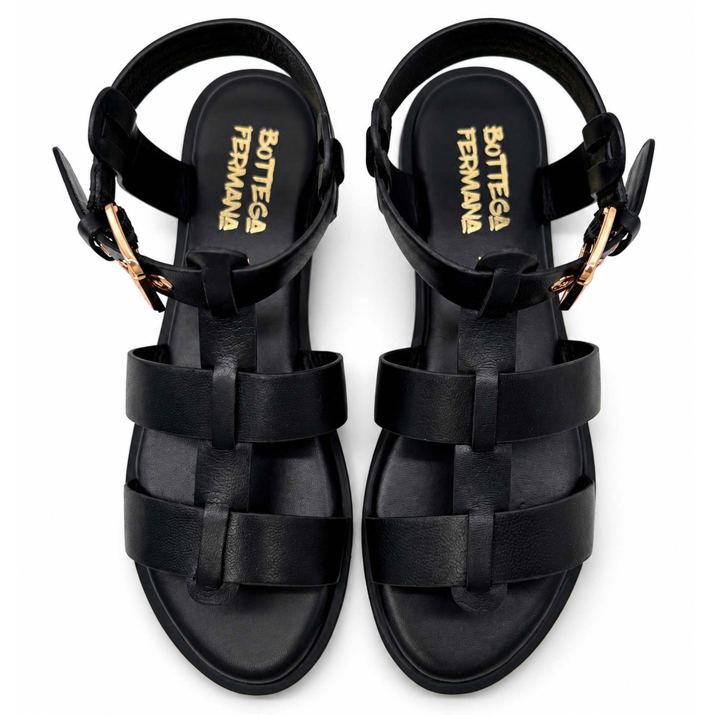 Sandali Bottega Fermana S2BI tacco flat donna | Pelle Nera