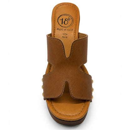 Sandali 18+ donna 8994 zoccoli in pelle marrone tan