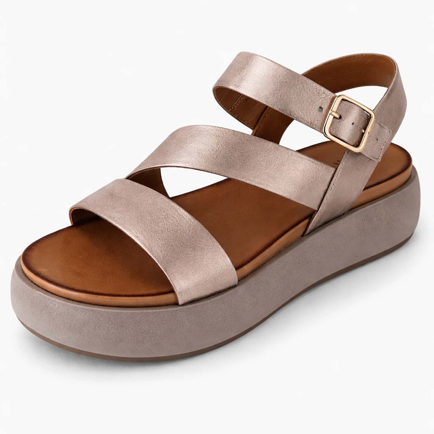 Sandali INUOVO Donna Platform Zeppa A96001 | In Pelle Bronzo