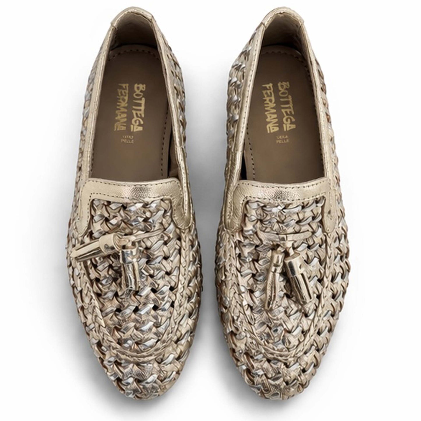 Mocassini Bottega Fermana Donna Oro M26104 | Pelle Intrecciate e Nappine