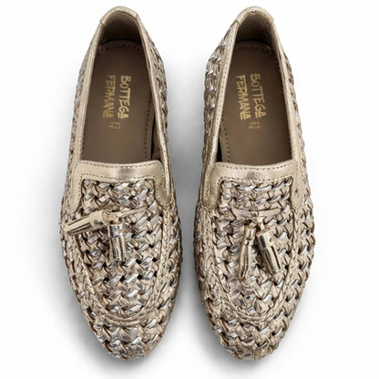 Mocassini Bottega Fermana Donna Oro M26104 | Pelle Intrecciate e Nappine