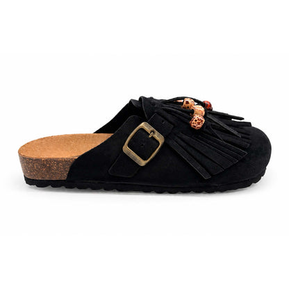 Mules donna 18+ Sabot 9071 Frange e Camoscio nero