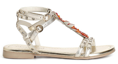 Sandali CafèNoir GG2554 scarpe donna in pelle con accessorio foglia oro