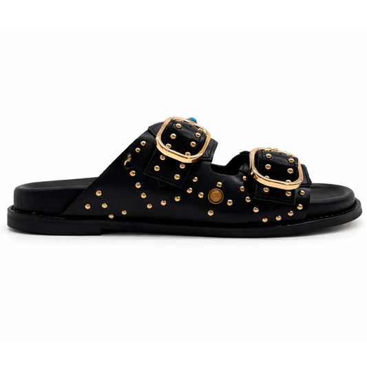 Sandali INUOVO D51049 donna nera borchiato