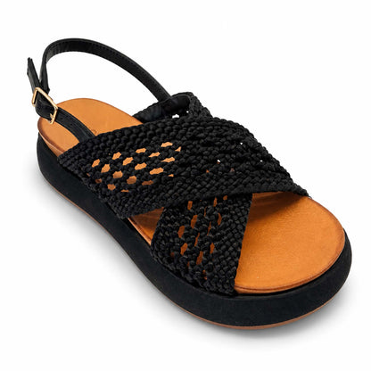 Sandali INUOVO Donna Platform Zeppa A96075 | Tessuto Nero