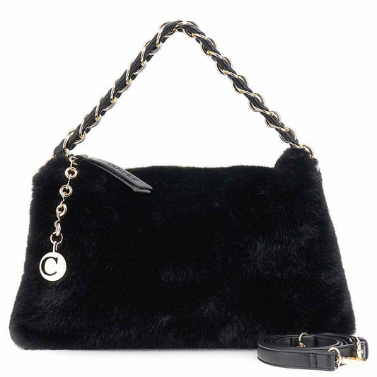 Borsa a spalla CafèNoir NB0906  in ecopelliccia nera