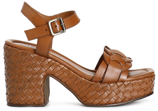 Sandali CafèNoir HL1051 in pelle zeppa fasciata marrone