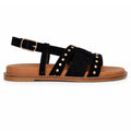 Sandali INUOVO Donna in Camoscio Nero  H26234 | Tacco Basso e Borchie