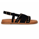 Sandali INUOVO Donna in Camoscio Nero  H26234 | Tacco Basso e Borchie