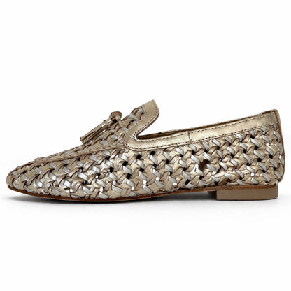 Mocassini Bottega Fermana Donna Oro M26104 | Pelle Intrecciate e Nappine