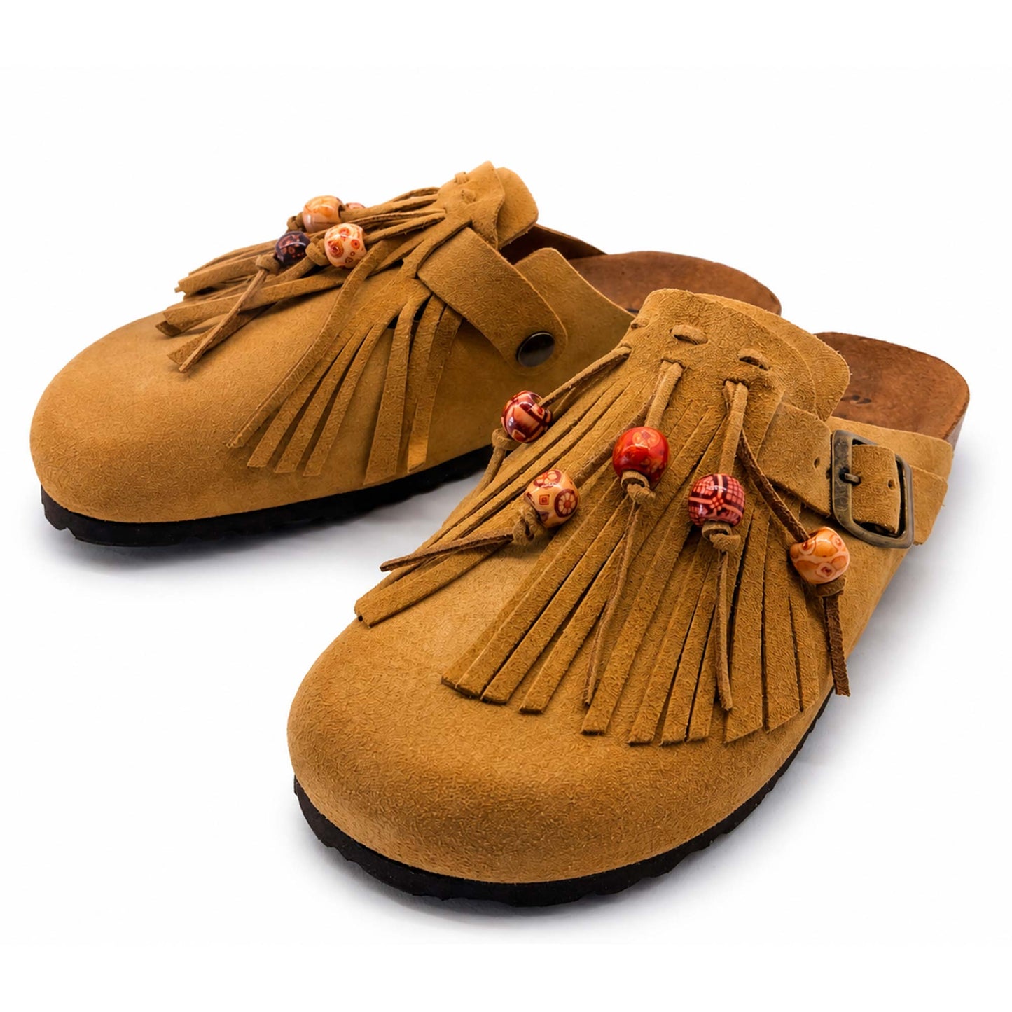 Mules donna 18+ Sabot 9071 Frange e Camoscio brandy