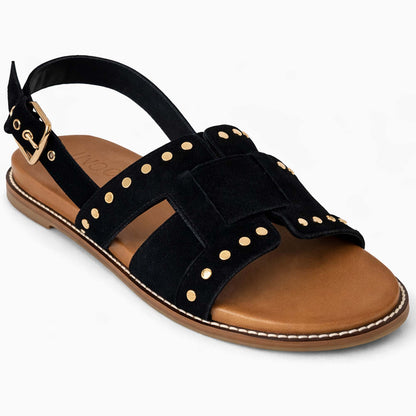Sandali INUOVO Donna in Camoscio Nero  H26234 | Tacco Basso e Borchie