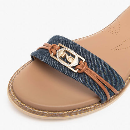 Sandali Nero Giardini Donna Tacco Basso in Pelle e Jeans | E615898D-214