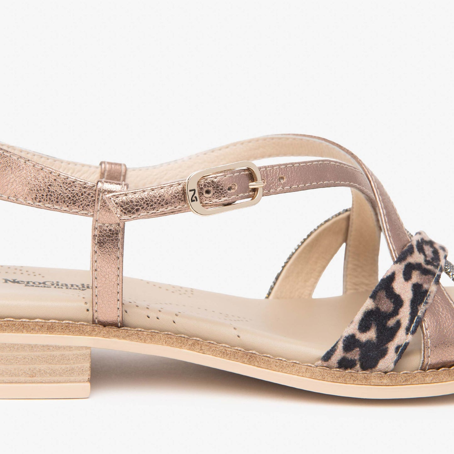 Sandali Nero Giardini Donna Tacco Basso in Pelle | Animalier Leo E615892-412