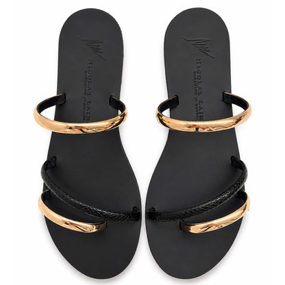 Sandali flat Nicolas Lainas 27T in Pelle nero/oro | Tacco Basso Comodo