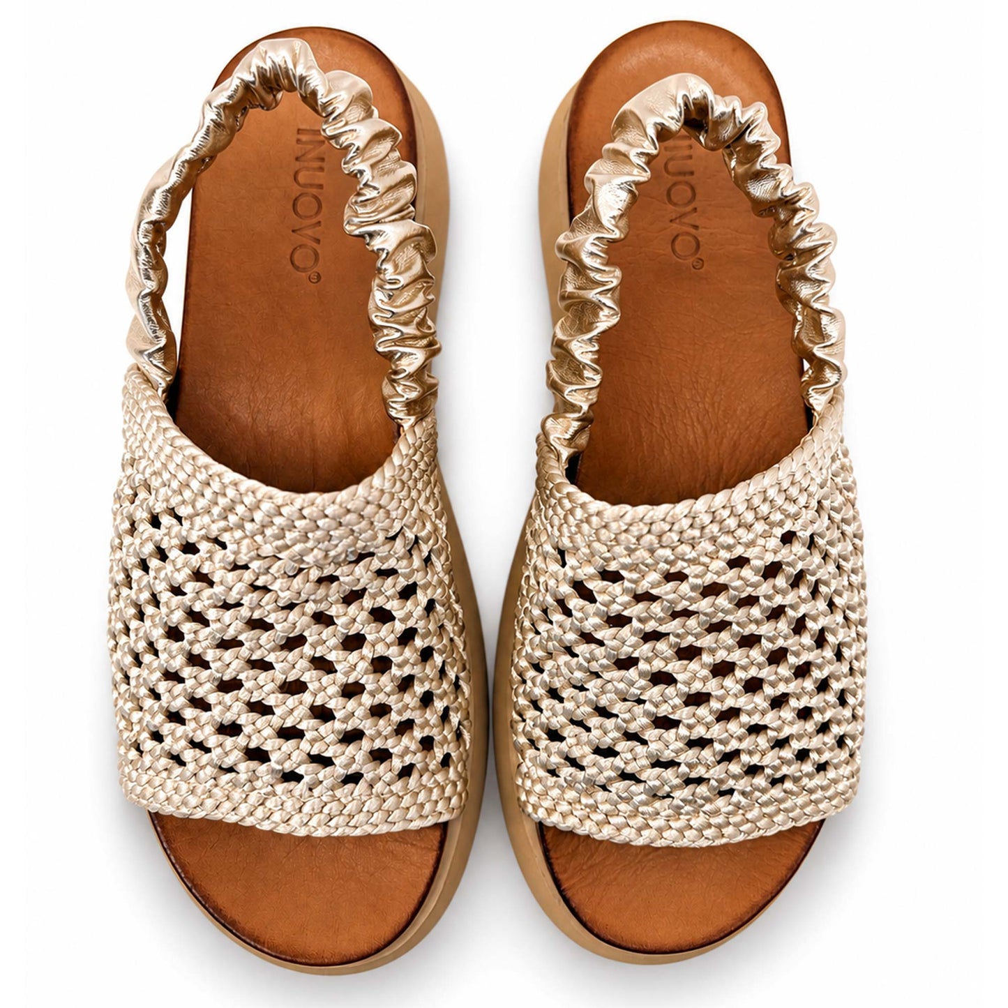 Sandali INUOVO Donna Platform Zeppa A96076 | Tessuto Platino