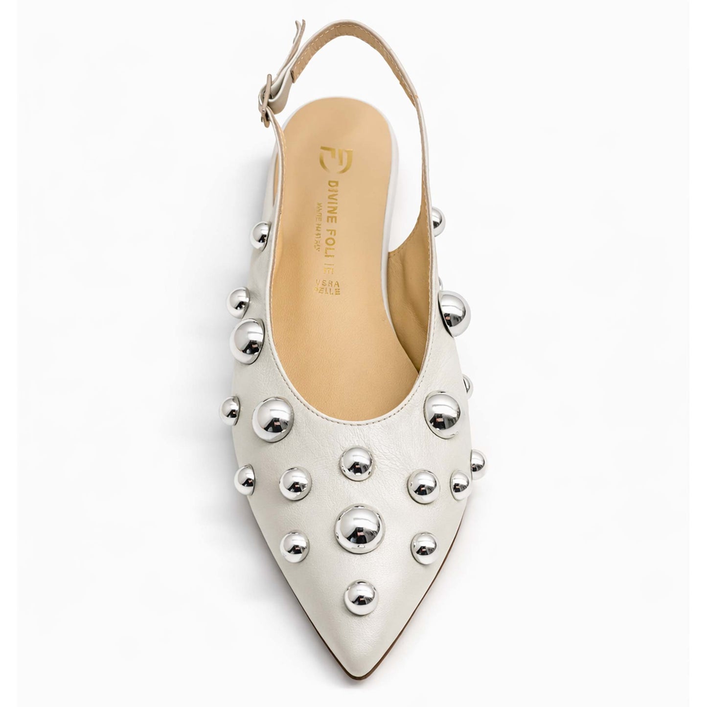 Ballerine Divine Follie "Delia" 2381/PEB4 Donna Pelle Borchiata Bianco | Comoda e di Tendenza