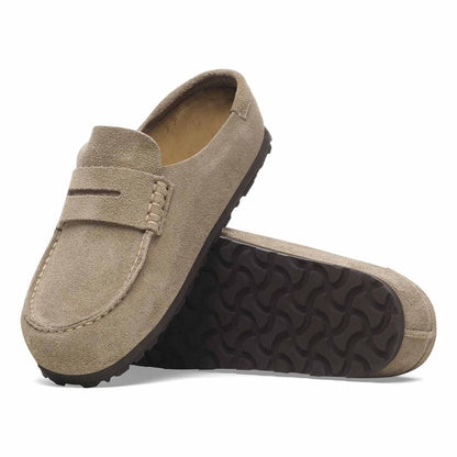Birkenstock Naples Wrapped 1029710 sabot uomo in camoscio taupe | Calzata Stretta