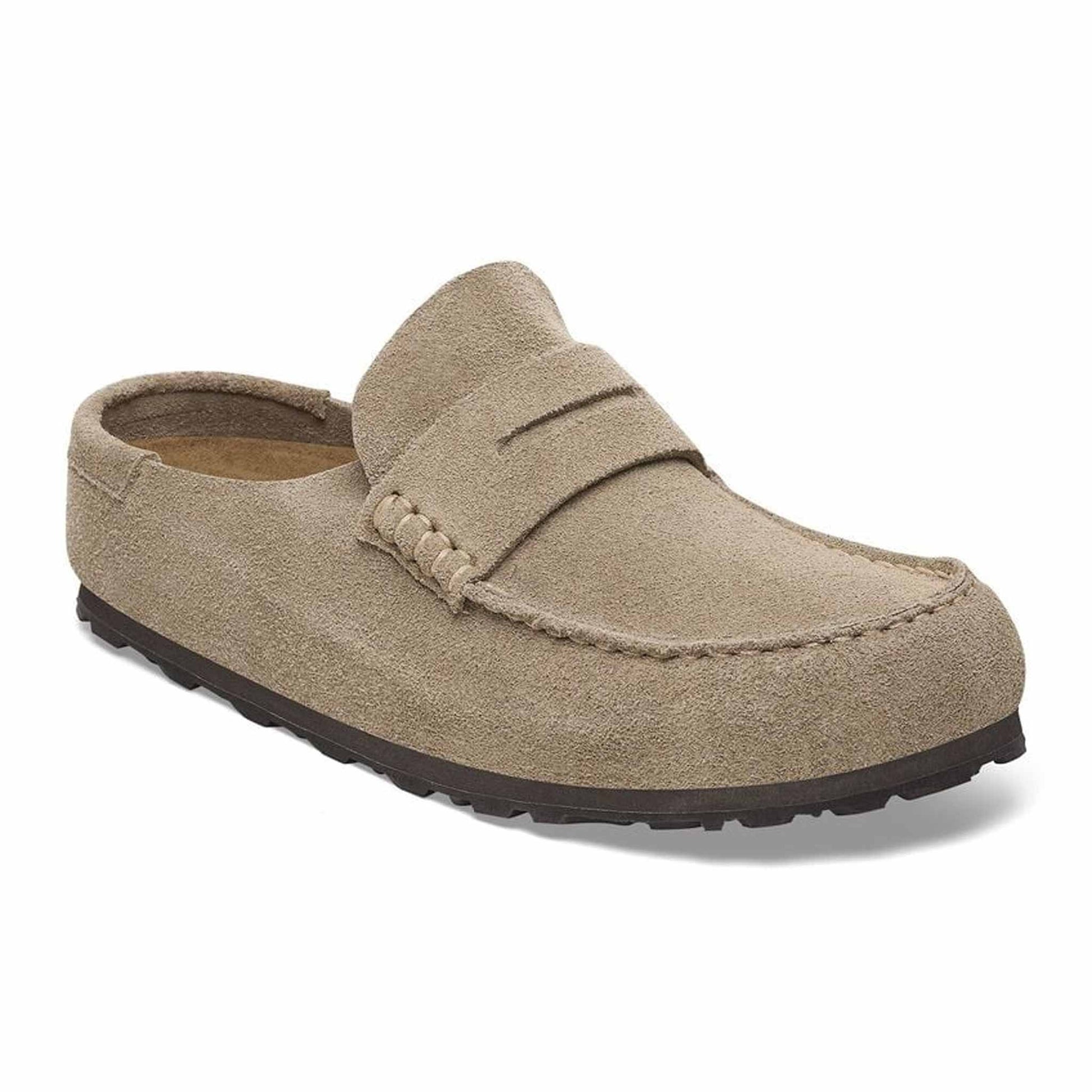 Birkenstock Naples Wrapped 1029710 sabot uomo in camoscio taupe | Calzata Stretta