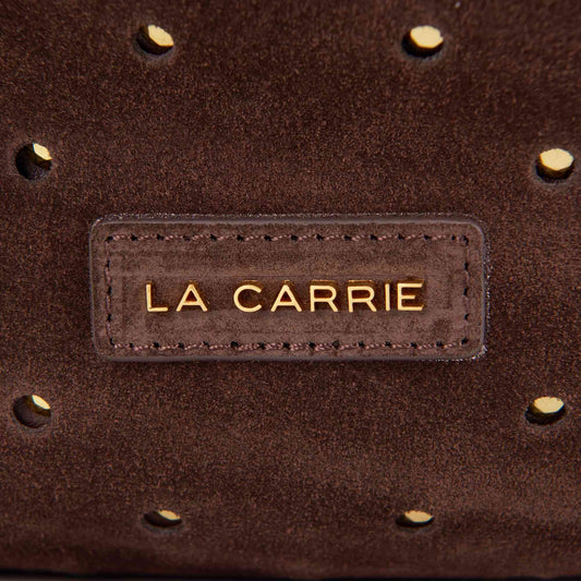 Borsa La Carrie marrone dettaglio nappina e charm logo