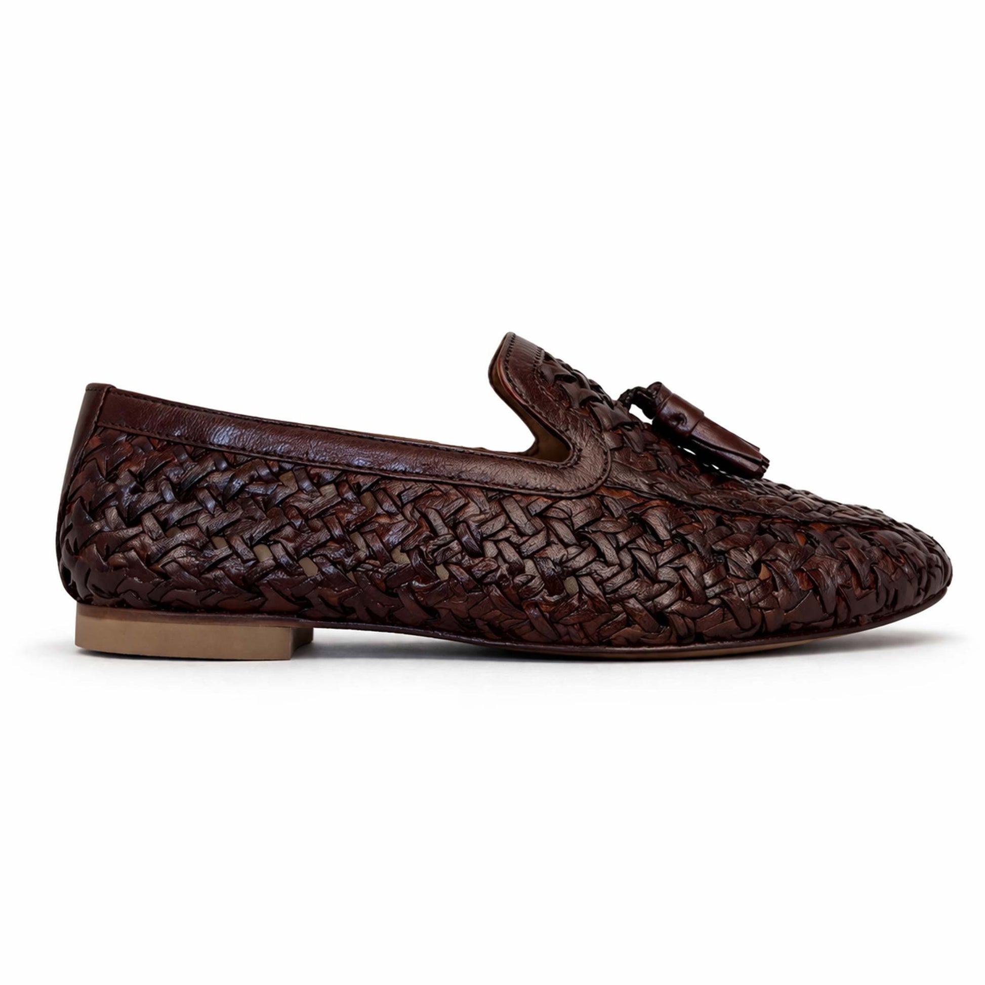 Mocassini Bottega Fermana Donna Marrone M26104 | Pelle Intrecciate e Nappine