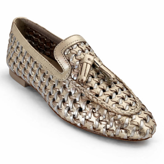 Mocassini Bottega Fermana Donna Oro M26104 | Pelle Intrecciate e Nappine