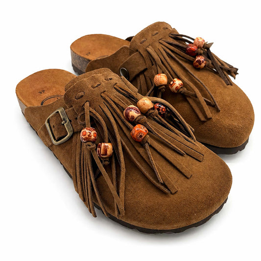 Mules donna 18+ Sabot 9071 Frange e Camoscio Taupe