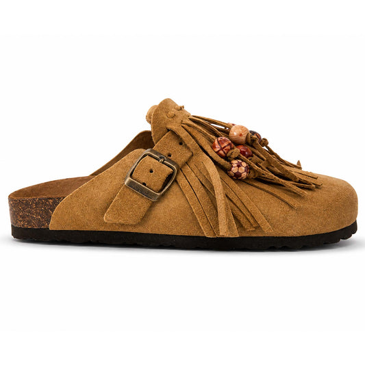 Mules donna 18+ Sabot 9071 Frange e Camoscio brandy