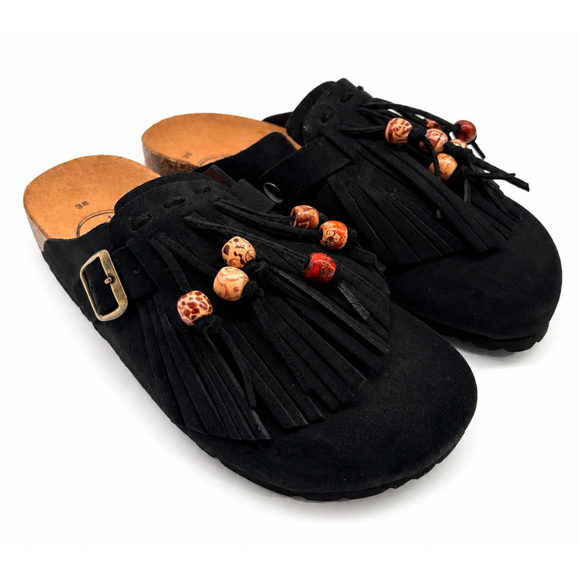 Mules donna 18+ Sabot 9071 Frange e Camoscio nero