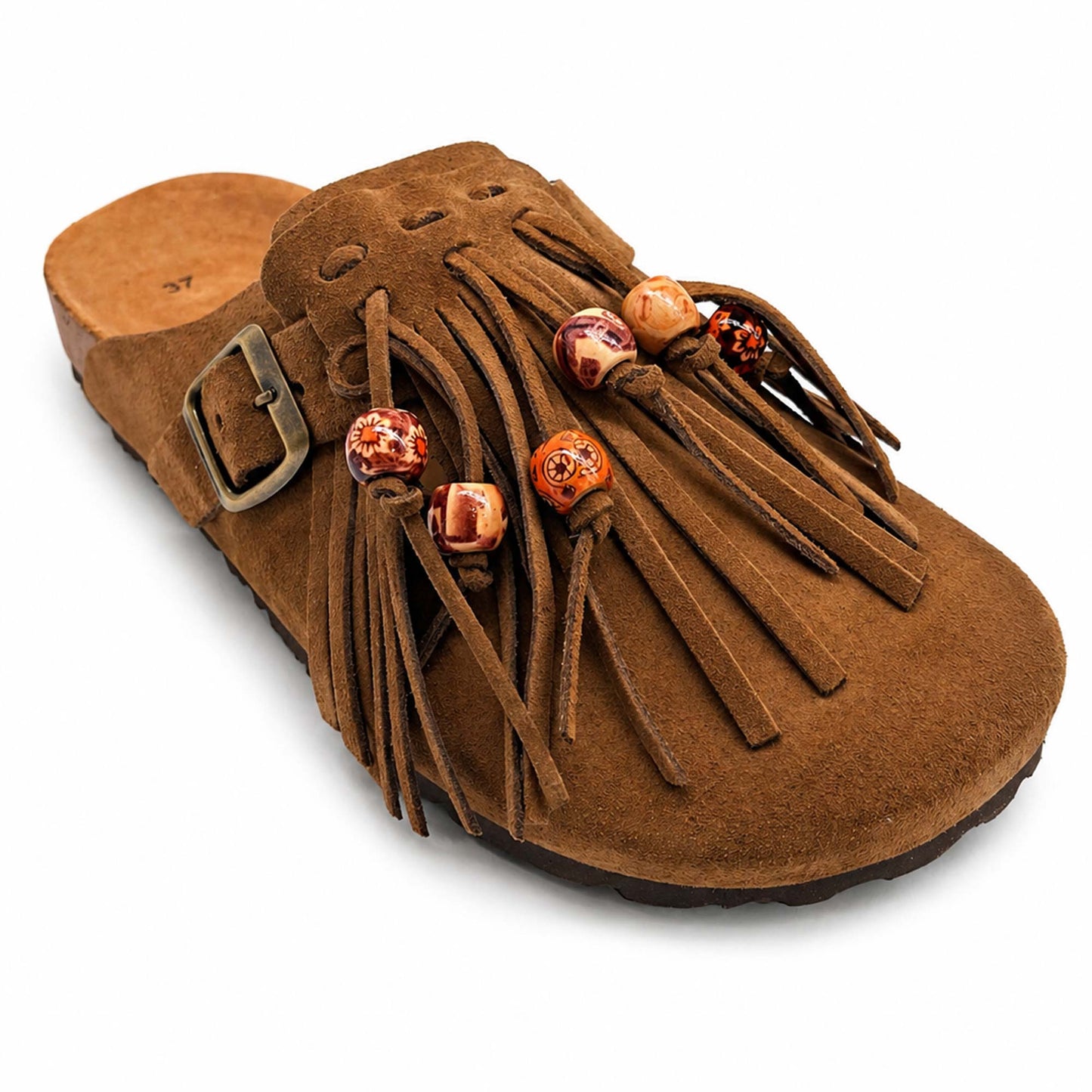 Mules donna 18+ Sabot 9071 Frange e Camoscio Taupe