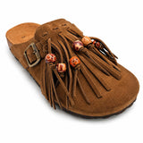 Mules donna 18+ Sabot 9071 Frange e Camoscio Taupe