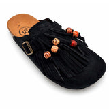 Mules donna 18+ Sabot 9071 Frange e Camoscio nero