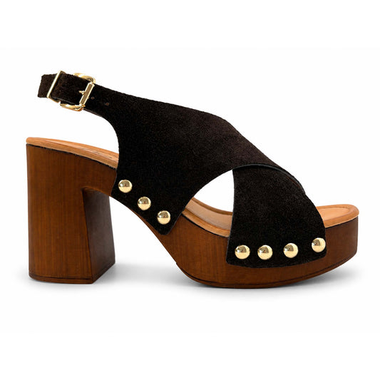 Sandali 18+ donna 8885 zoccoli in camoscio marrone