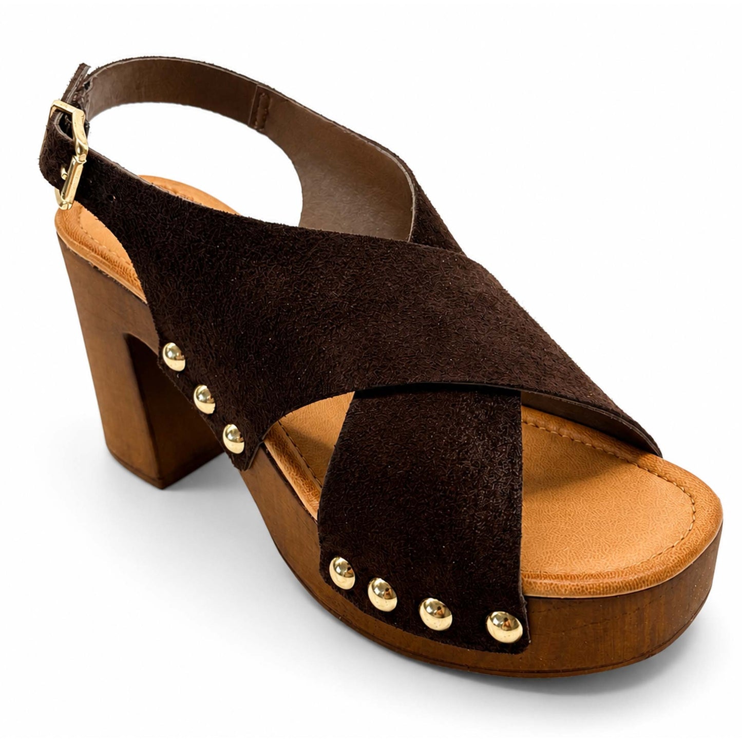 Sandali 18+ donna 8885 zoccoli in camoscio marrone