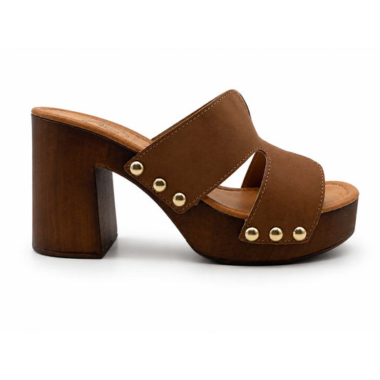 Sandali 18+ donna 8994 zoccoli in pelle marrone tan