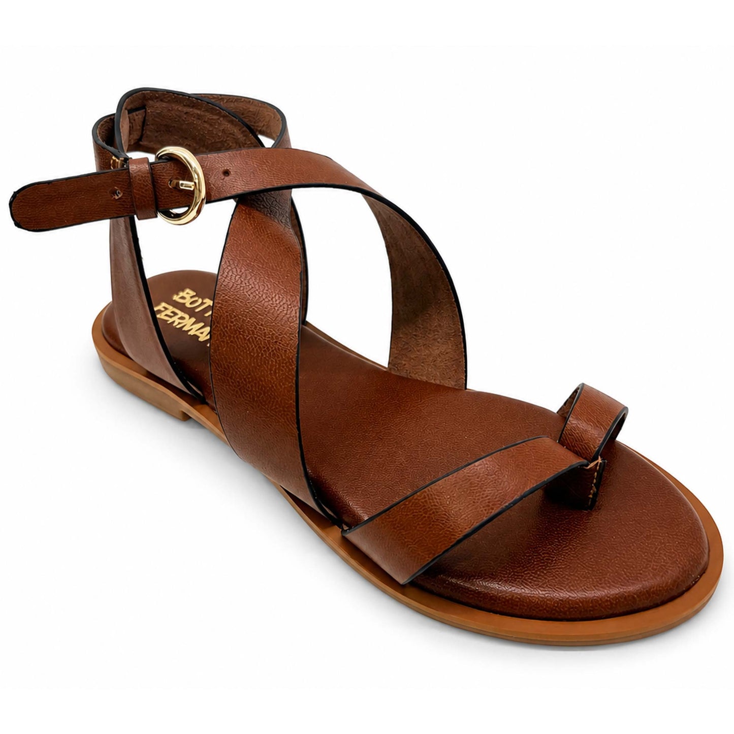 Sandali Bottega Fermana S4BI tacco flat donna | Pelle Marrone