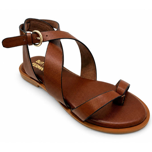 Sandali Bottega Fermana S4BI tacco flat donna | Pelle Marrone