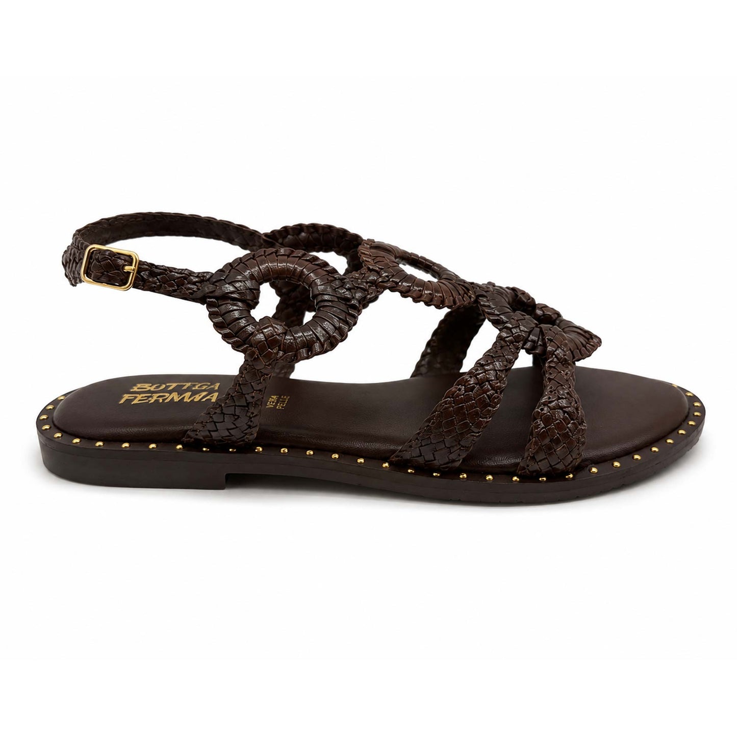 Sandali Bottega Fermana S7LI tacco flat donna | Pelle Marrone