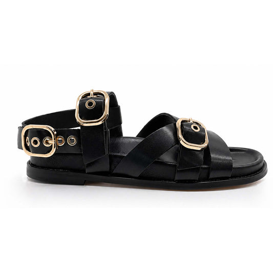 Sandali INUOVO D51006 Donna con Fibbe alla Schiava | Pelle Nero