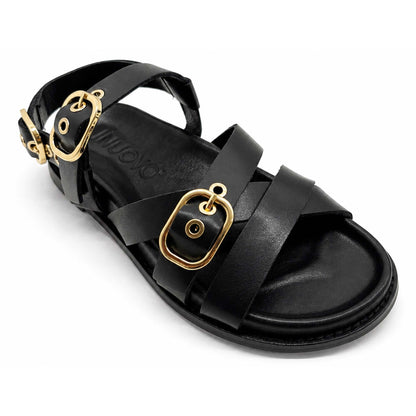 Sandali INUOVO D51006 Donna con Fibbe alla Schiava | Pelle Nero